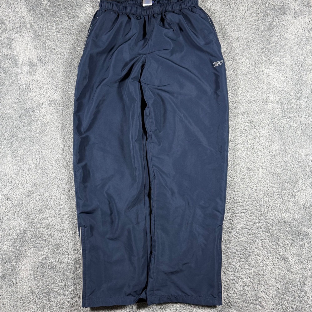 Y2K Reebok Track Pants Mens Large Navy Blue Mesh Lined Windbreaker Ankle Zip